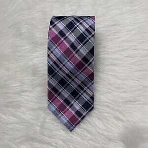 Bruno Pirttelli Men's Silk Neck Tie Purple Blue White Plaid